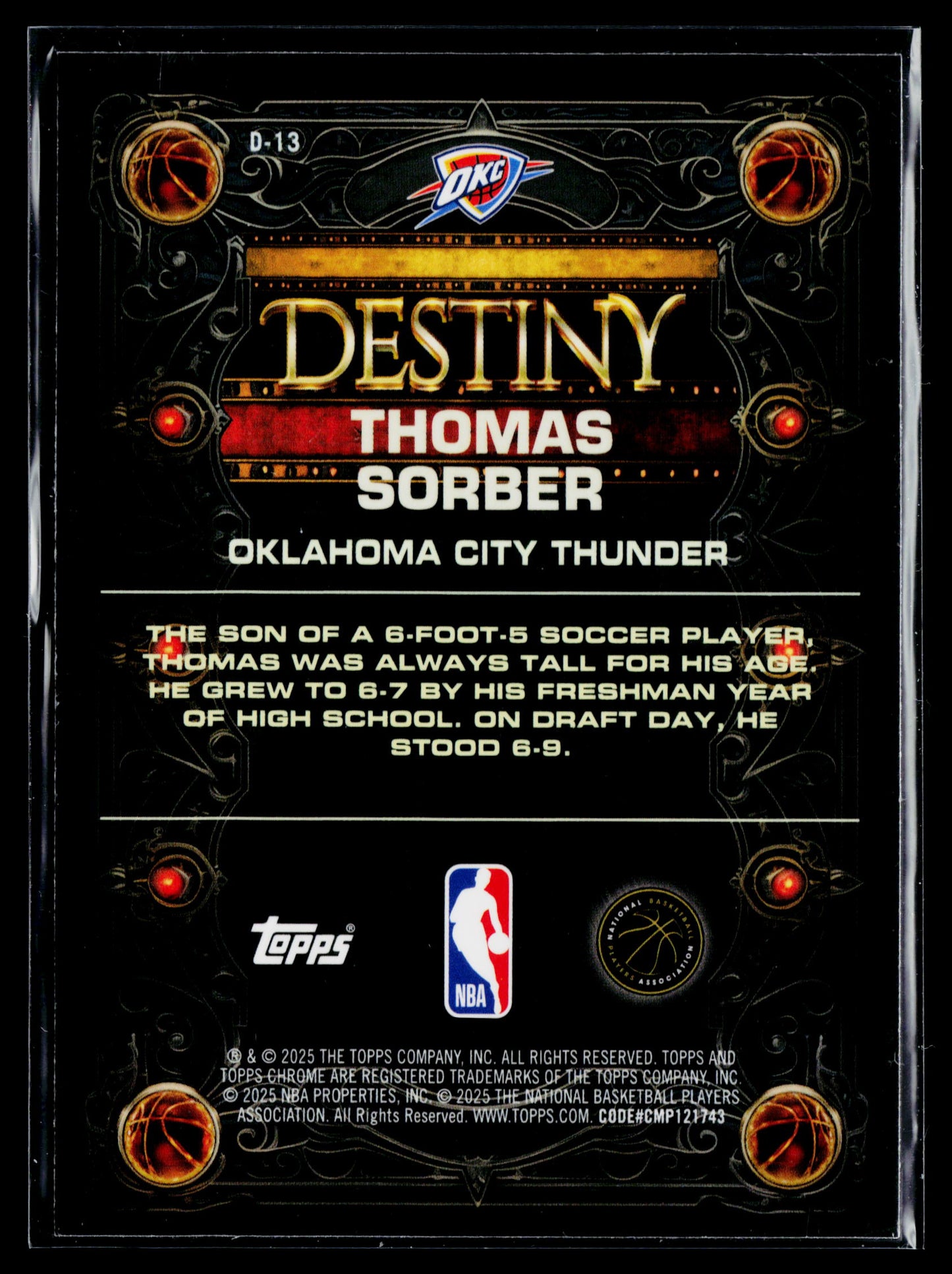 2025-26 Topps Chrome Thomas Sorber Destiny #D-13