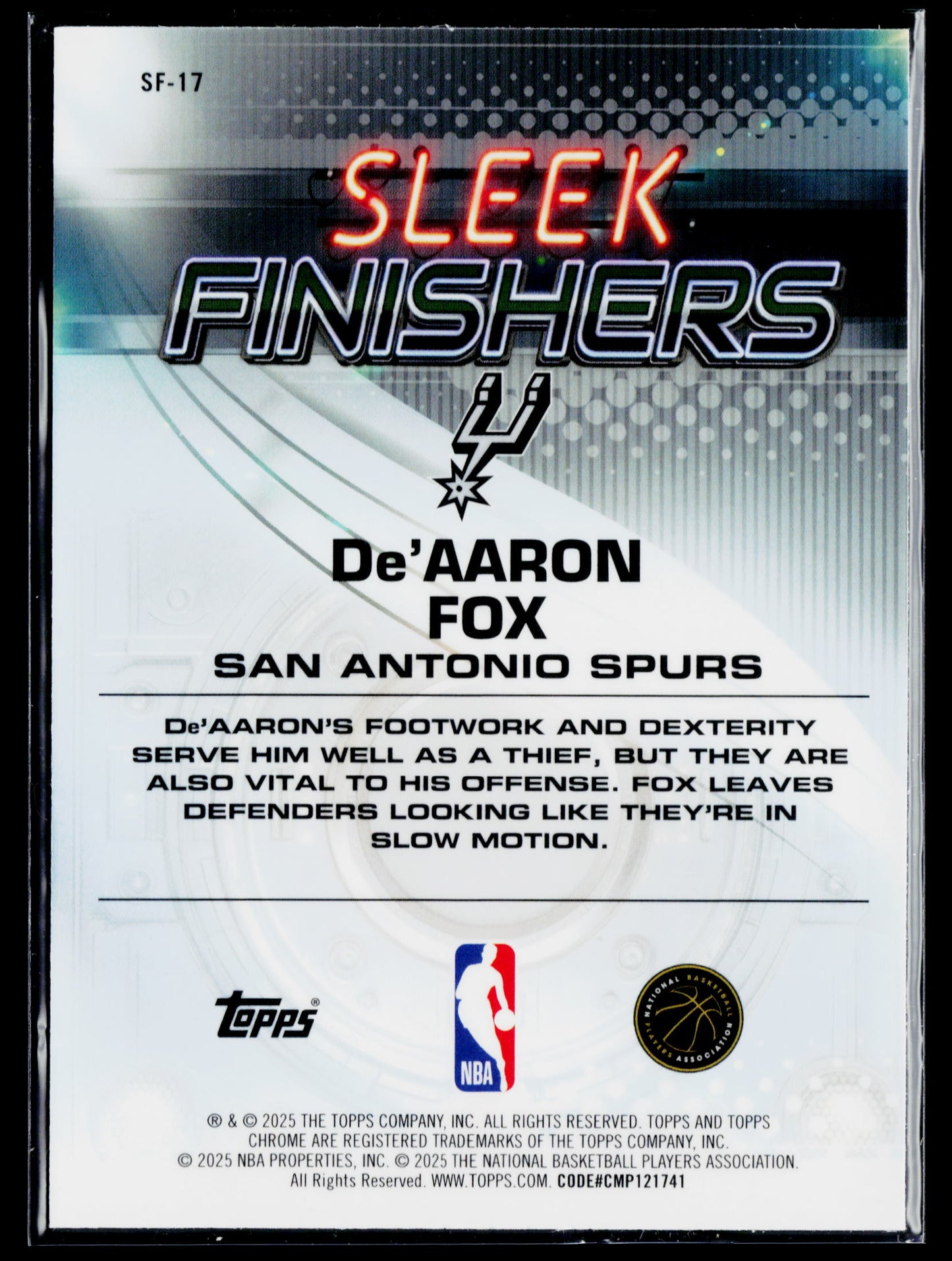 2025-26 Topps Chrome De’Aaron Fox Sleek Finishers #SF-17