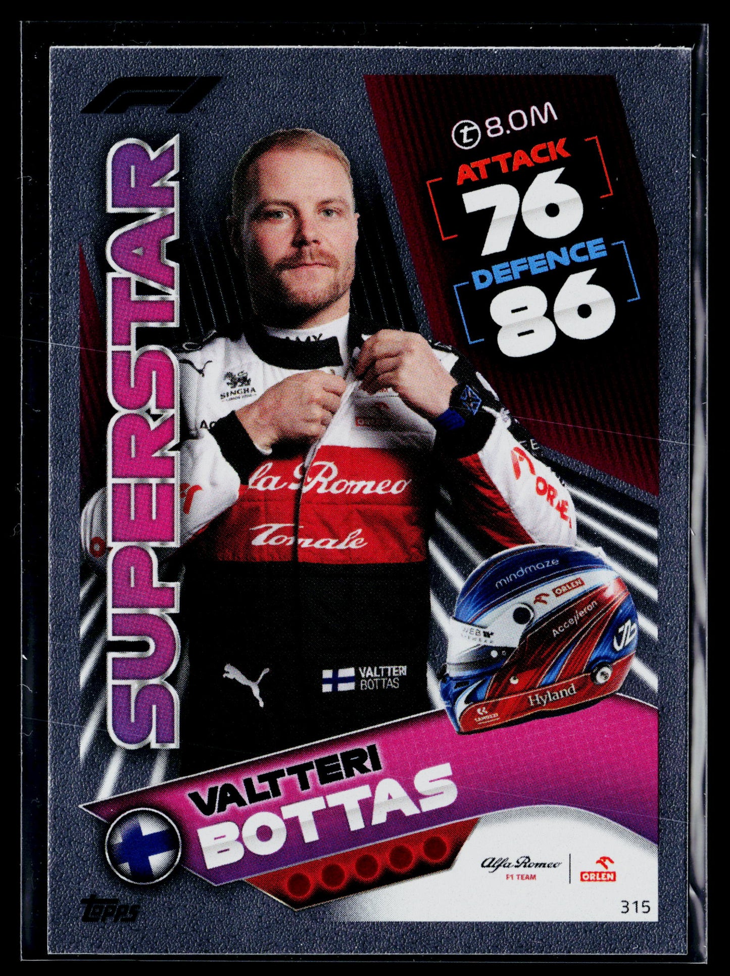 2022 Topps Turbo Attax F1 Valtteri Bottas Mirror Foil Pink #315