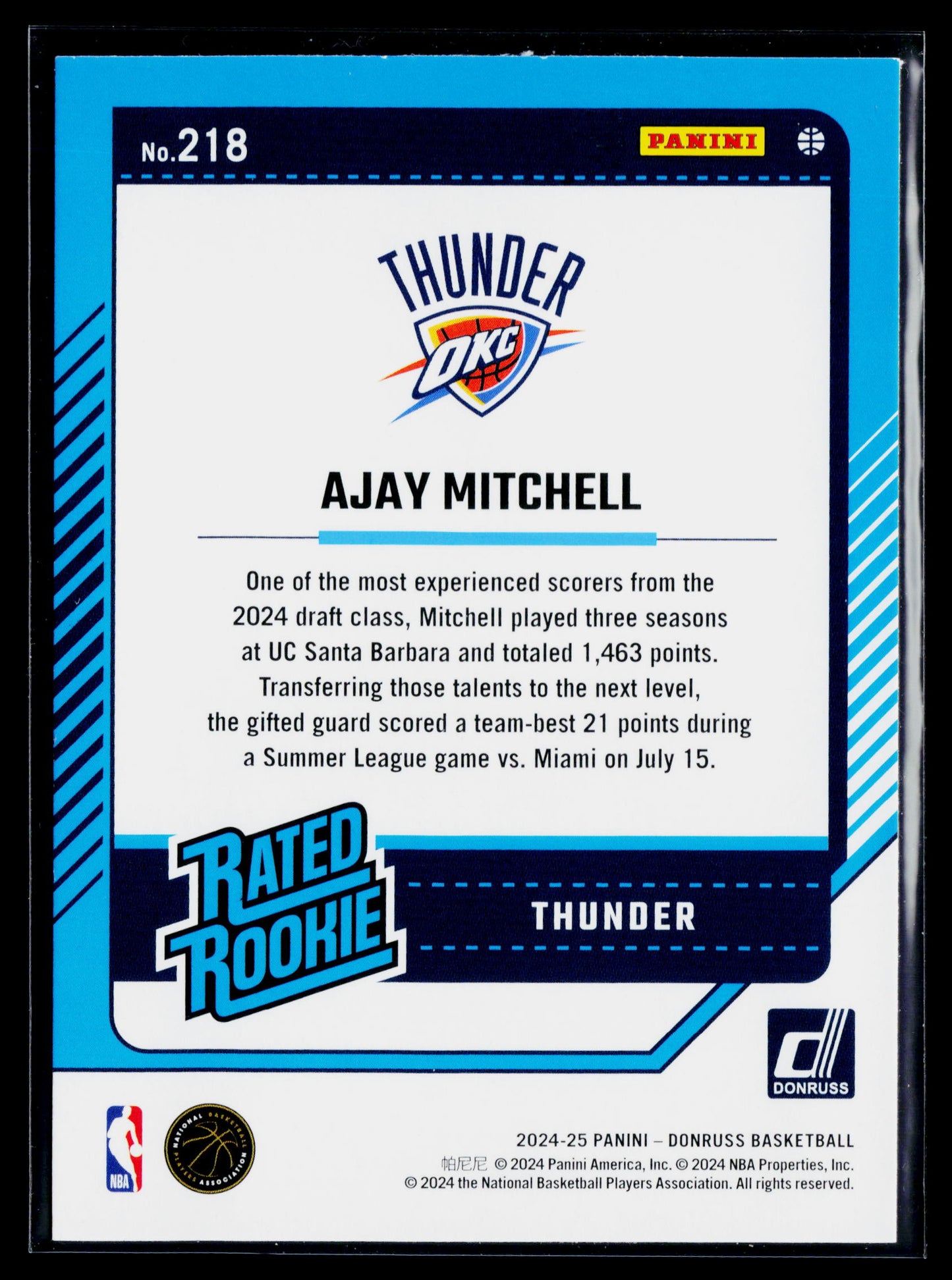 2024-25 Donruss Ajay Mitchell Rookie Press Proof Silver #218
