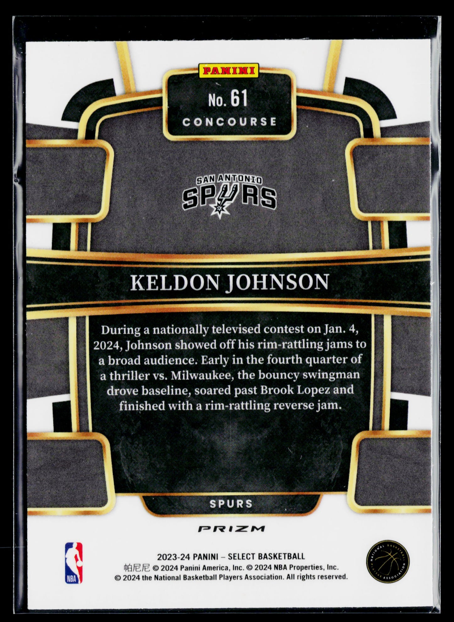2023-24 Panini Select Keldon Johnson Silver Prizms #61