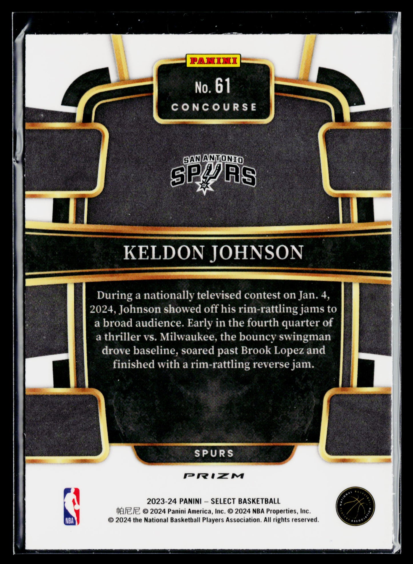 2023-24 Panini Select Keldon Johnson Silver Prizms #61