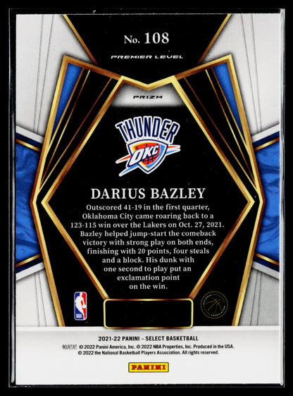 2021-22 Panini Select Darius Bazley Red Wave Prizms #108