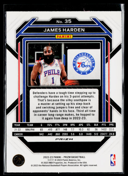 2022-23 Panini Prizm James Harden Prizms Pink Ice #35