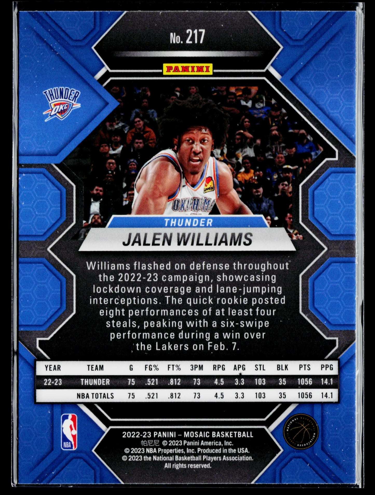 2022-23 Panini Mosaic Jalen Williams Rookie #217