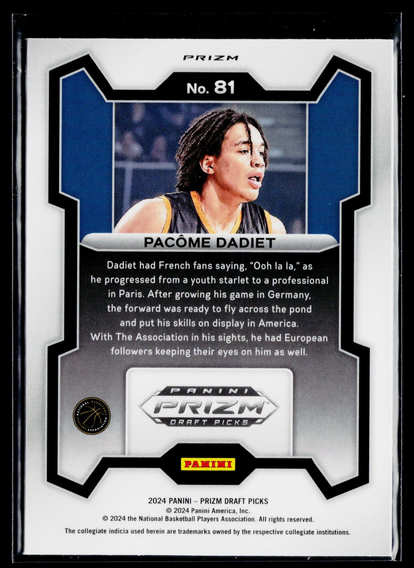 2024 Panini Prizm Draft Picks Pacome Dadiet Prizms Silver #81