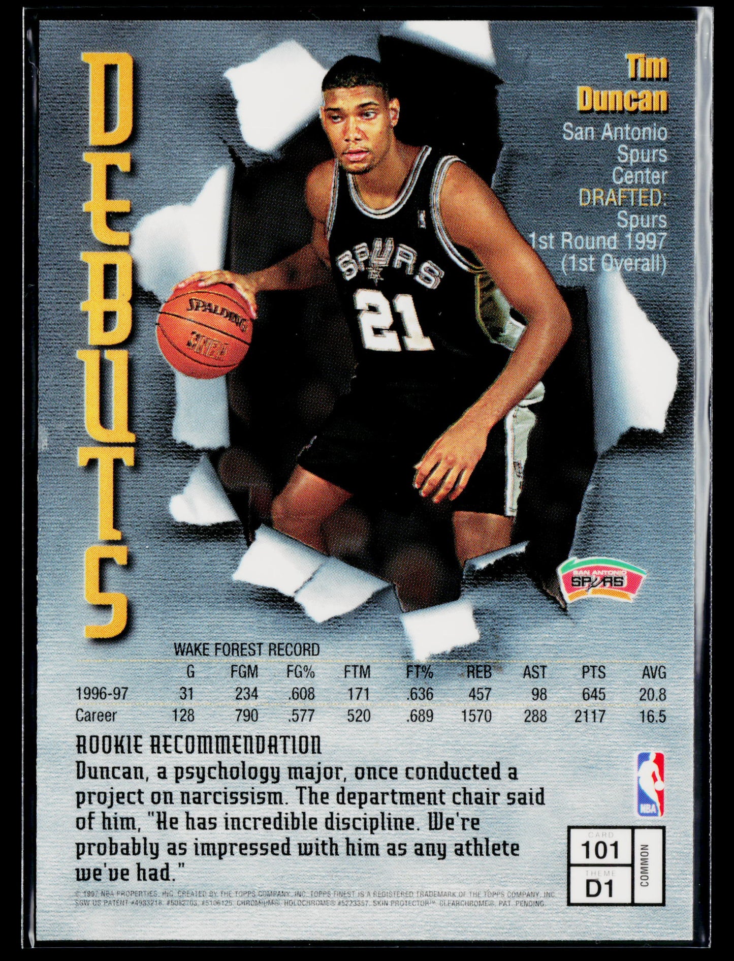 1997-98 Finest Tim Duncan Rookie #101