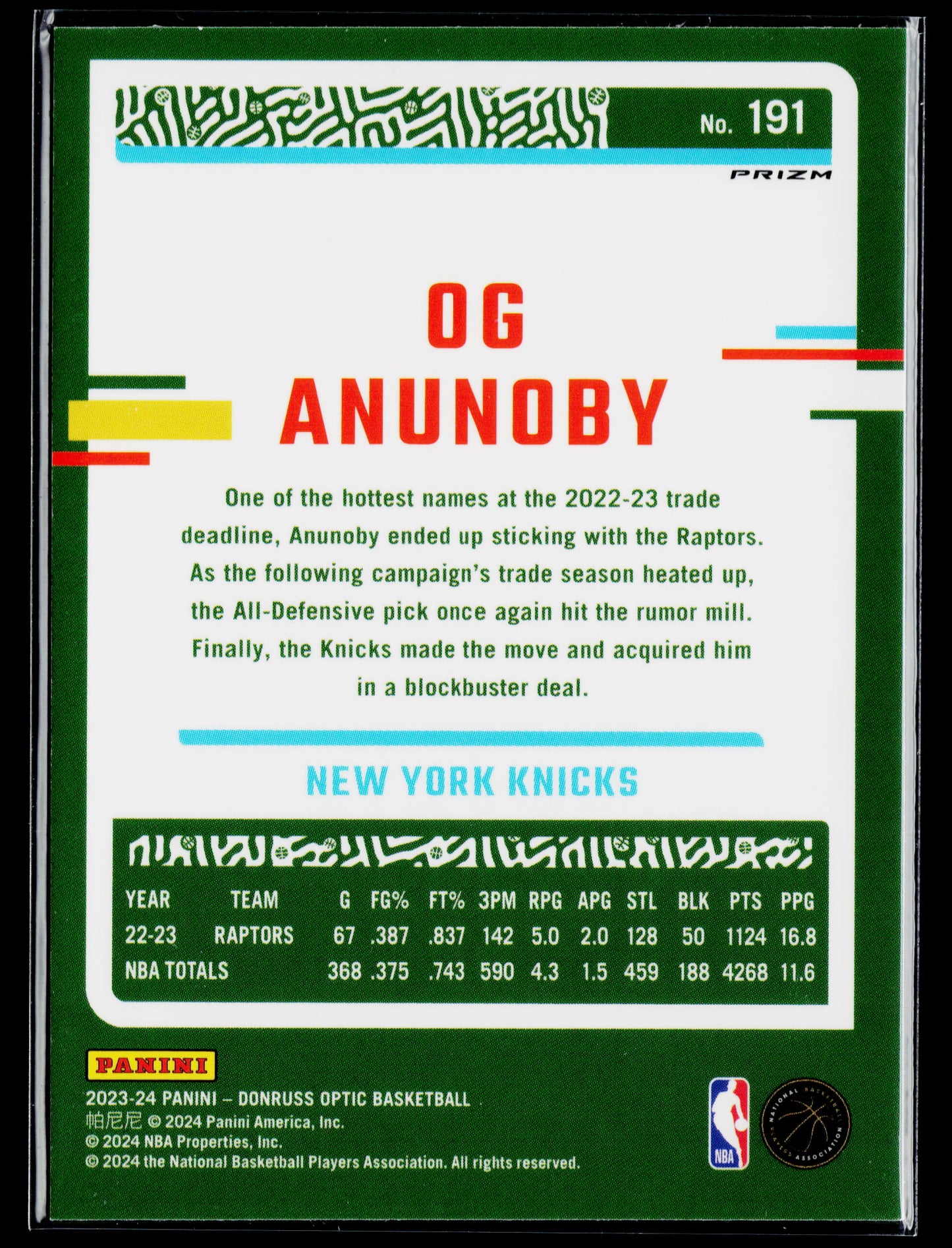 2023-24 Donruss Optic OG Anunoby Blue Velocity #191
