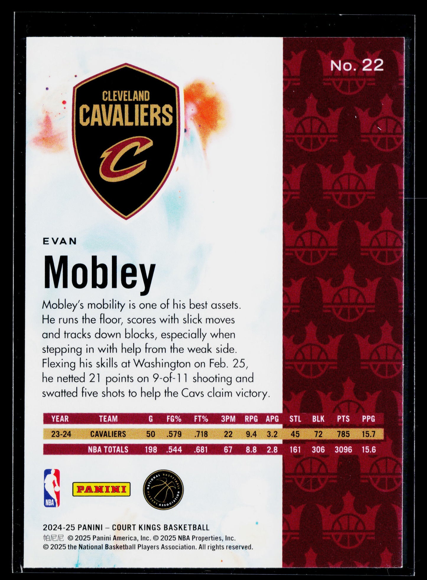 2024-25 Panini Court Kings Evan Mobley #22