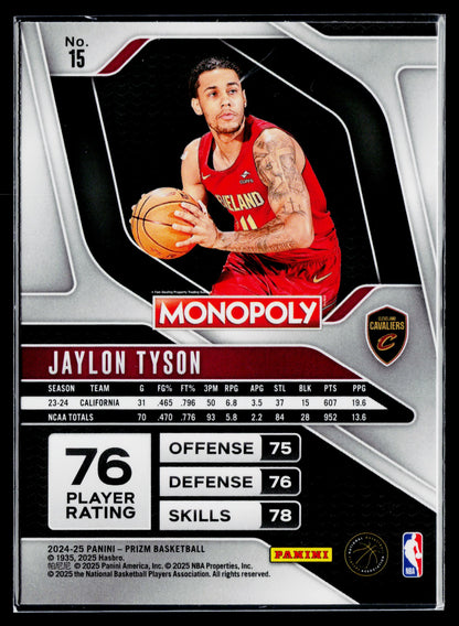 2024-25 Panini Prizm Monopoly Jaylon Tyson Rookie #15