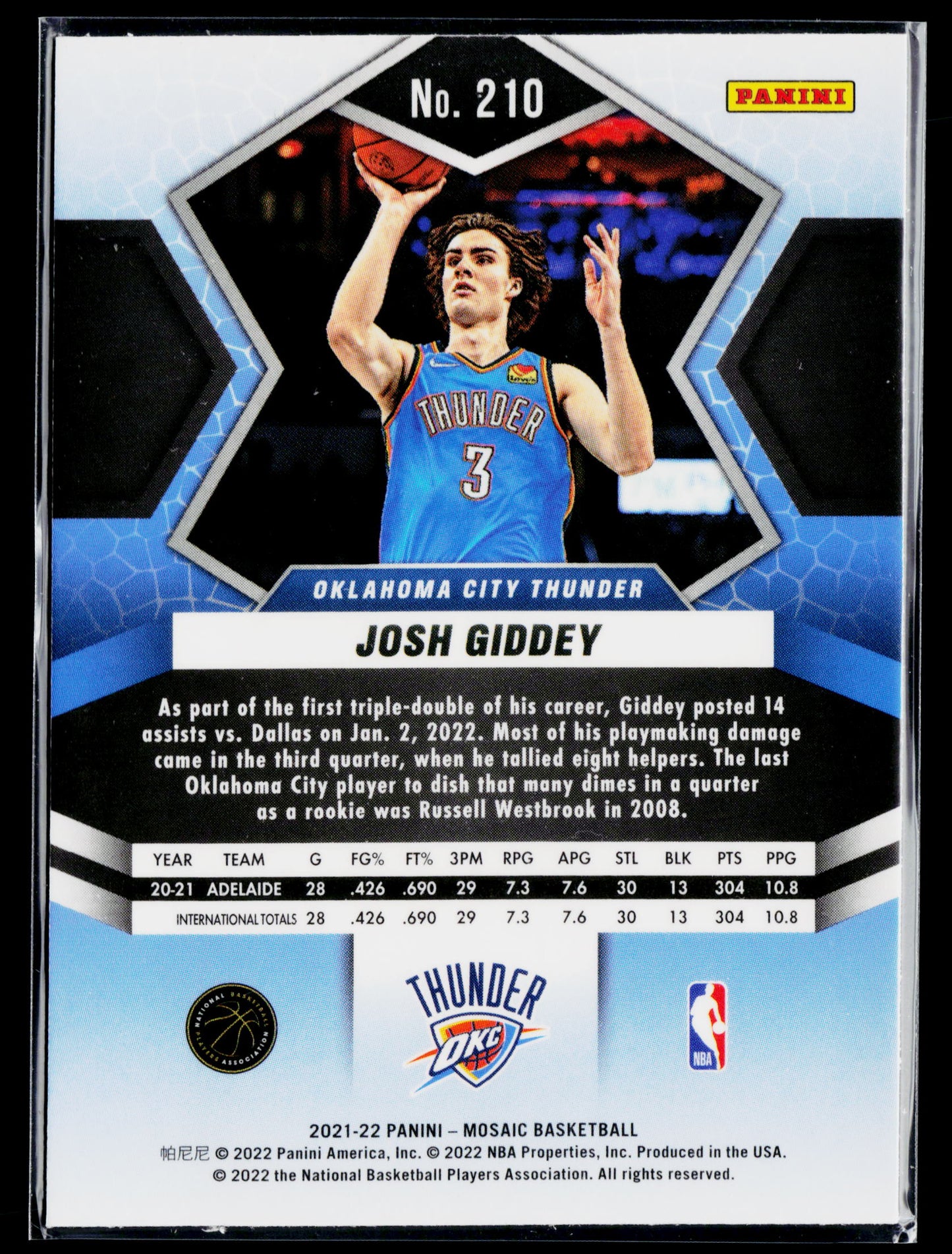 2021-22 Panini Mosaic Josh Giddey Rookie #210