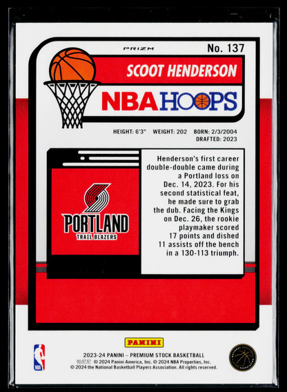 2023-24 Hoops Premium Stock Scoot Henderson Rookie Green Prizm #/75 #137