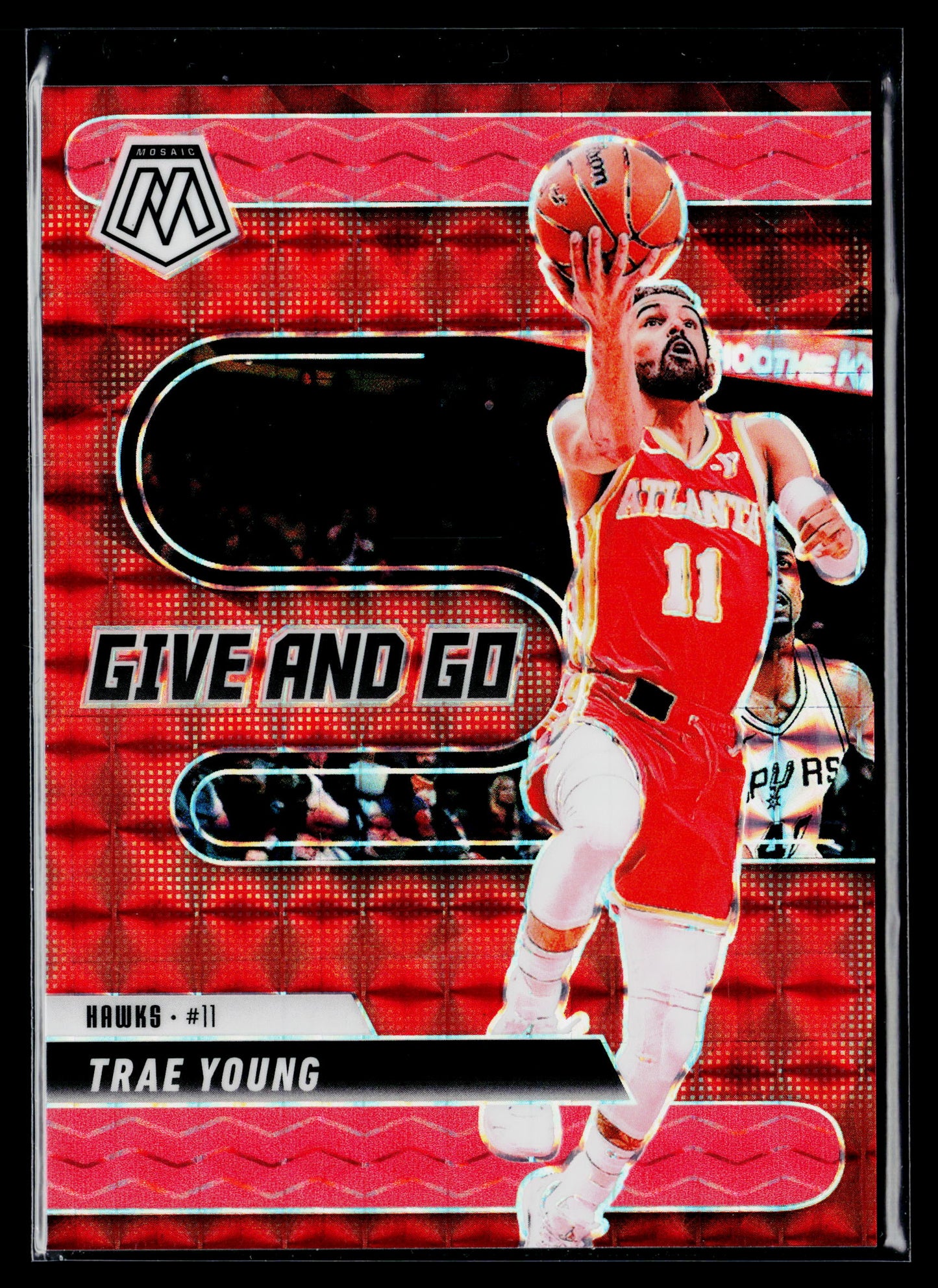 2024-25 Panini Mosaic Trae Young Give and Go Mosaic Red Fluorescent #/75 #8