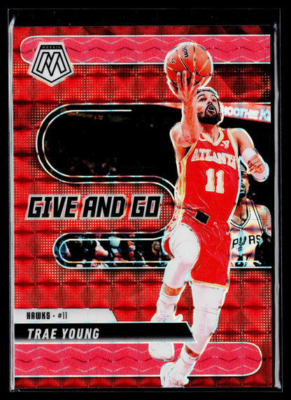 2024-25 Panini Mosaic Trae Young Give and Go Mosaic Red Fluorescent #/75 #8