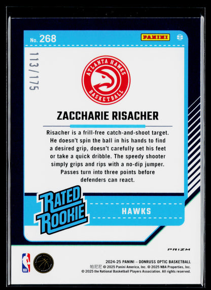 2024-25 Donruss Optic Zaccharie Risacher Rookie Orange #/175 #268