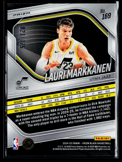 2024-25 Panini Prizm Black Lauri Markkanen White Prizms #/175 #169