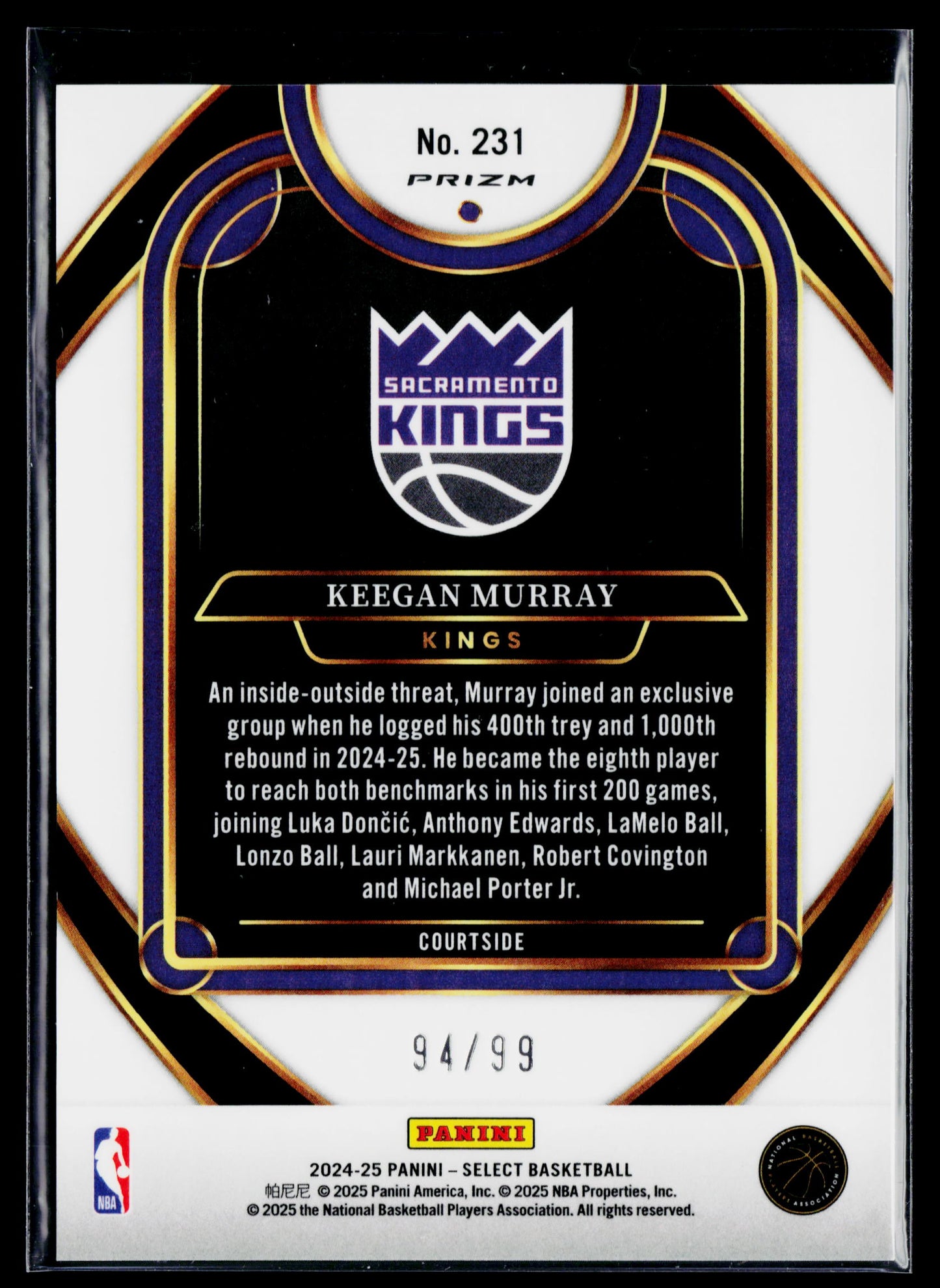 2024-25 Panini Select Keegan Murray Light Blue Disco Prizm #/99 #231