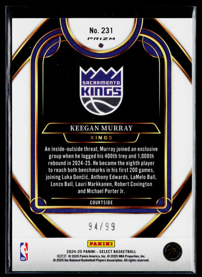 2024-25 Panini Select Keegan Murray Light Blue Disco Prizm #/99 #231