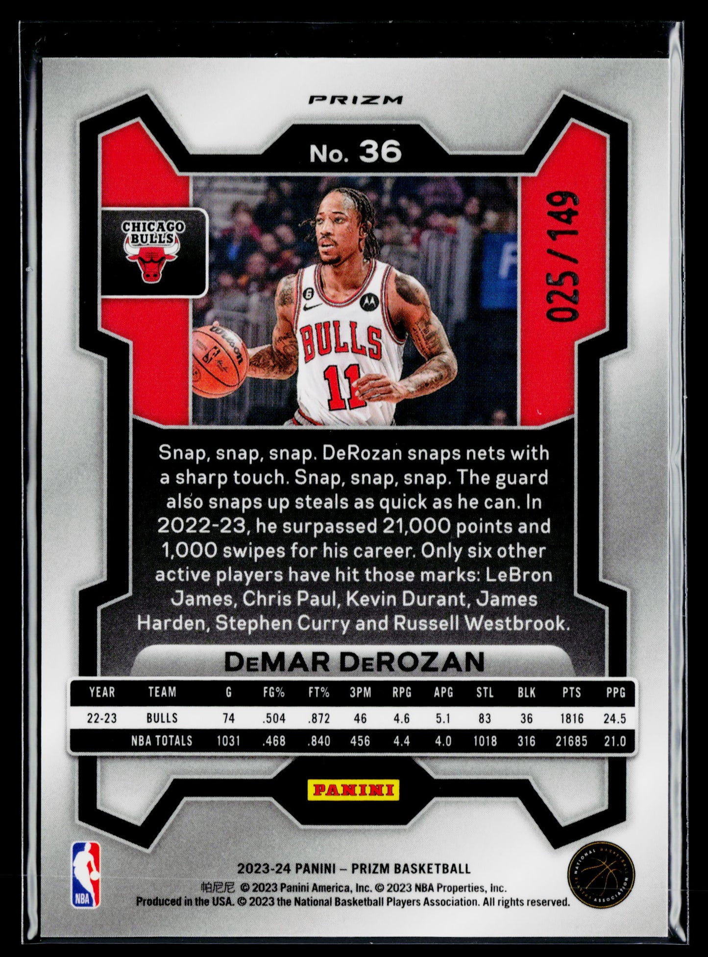 2023-24 Panini Prizm DeMar DeRozan Prizms Purple Ice #/149 #36