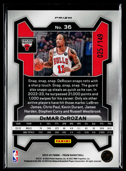 2023-24 Panini Prizm DeMar DeRozan Prizms Purple Ice #/149 #36