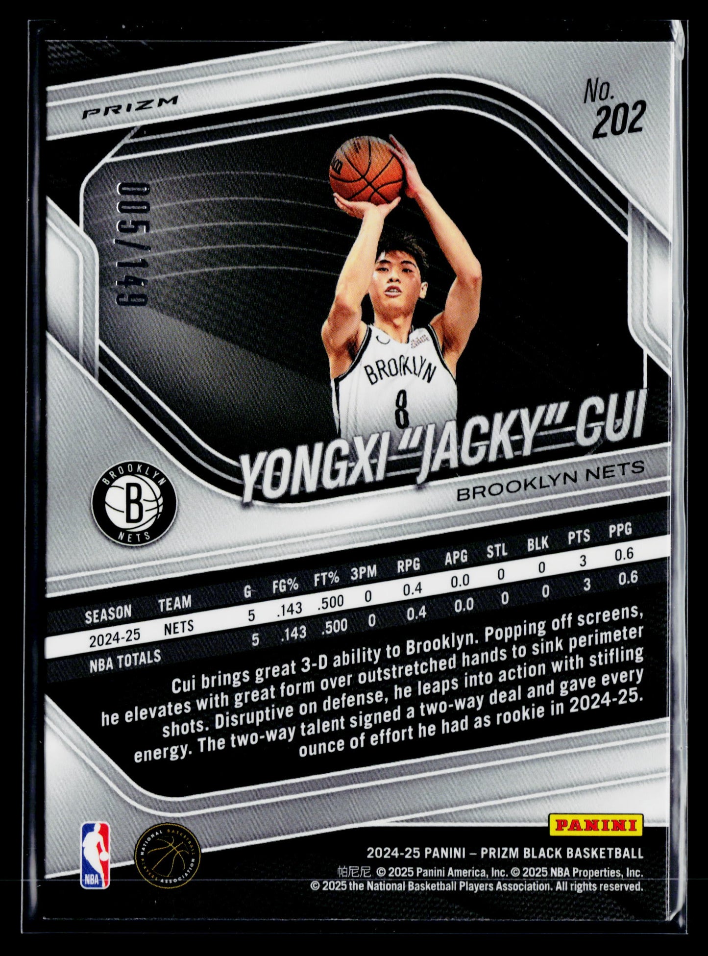 2024-25 Prizm Black Yongxi "Jacky" Cui Rookie Purple Ice Prizms /149 #202