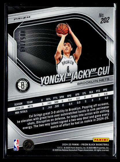 2024-25 Prizm Black Yongxi "Jacky" Cui Rookie Purple Ice Prizms /149 #202