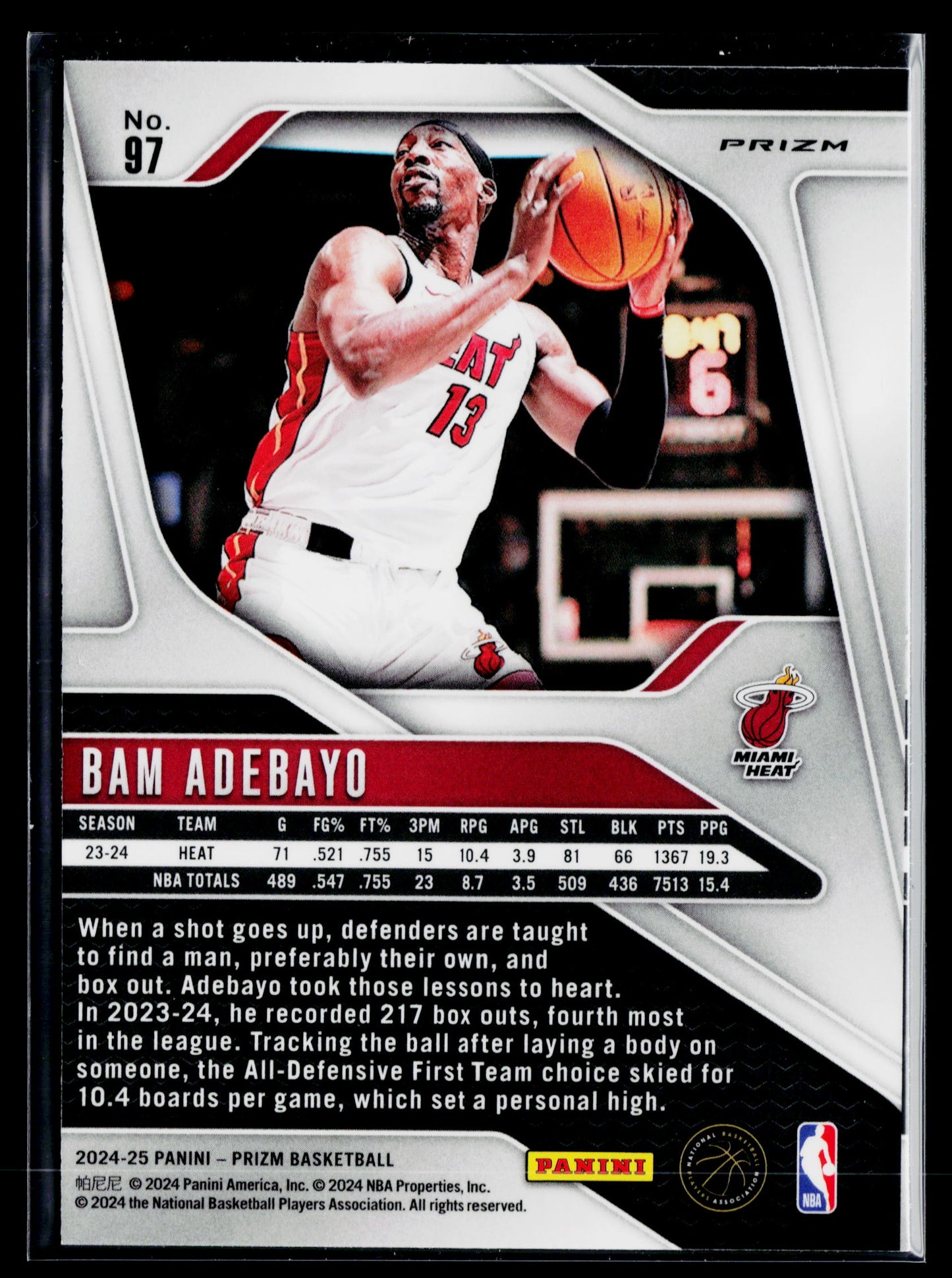 2024-25 Panini Prizm Bam Adebayo #97 - Black And White Panda SSP