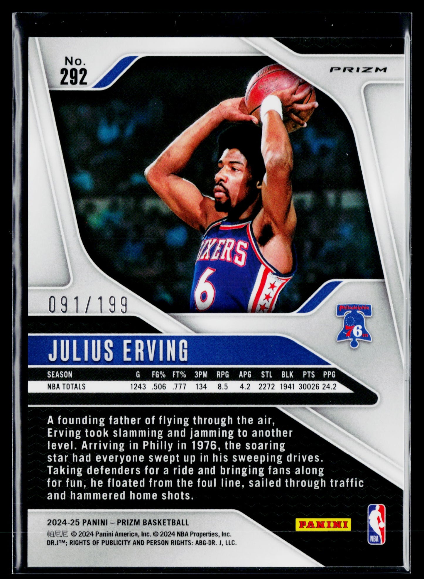 2024-25 Panini Prizm Julius Erving Prizms Blue #/199 #292