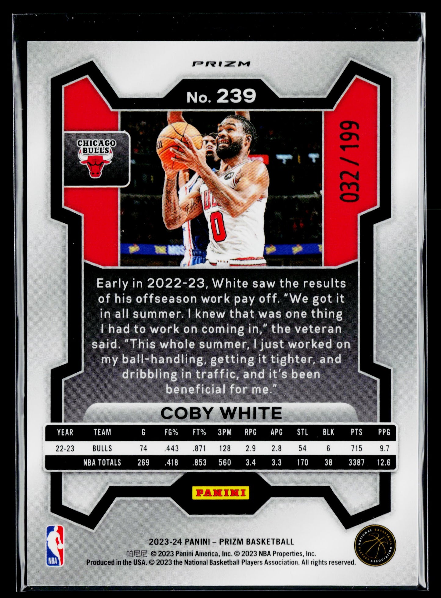 2023-24 Panini Prizm Coby White Prizms Blue #/199 #239