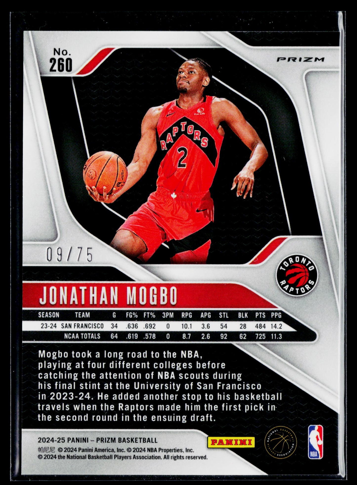 2024-25 Panini Prizm Jonathan Mogbo Prizms Fast Break Purple #/75 #260