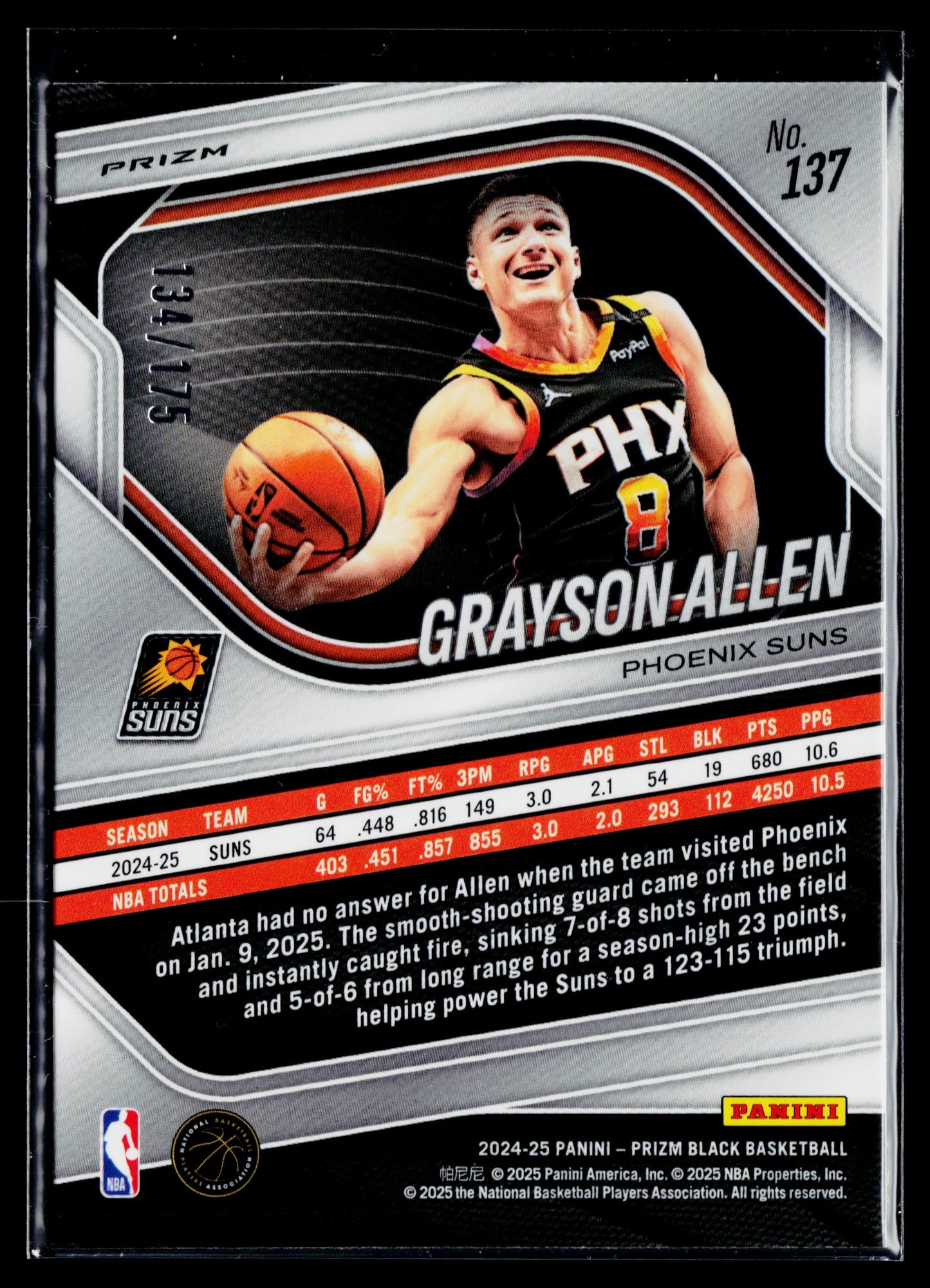 2024-25 Panini Prizm Black Grayson Allen White Prizms #/175 #137