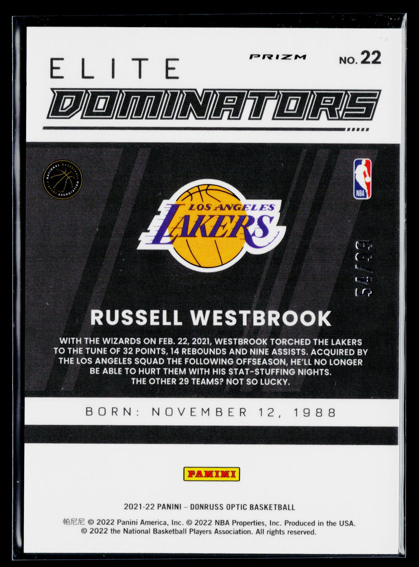 2021-22 Donruss Optic Russell Westbrook Elite Dominators Red #/99 #22