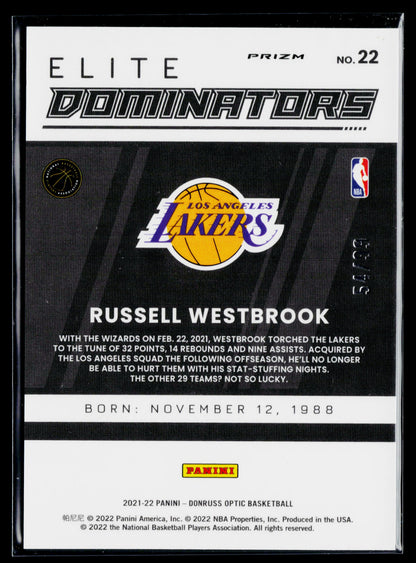 2021-22 Donruss Optic Russell Westbrook Elite Dominators Red #/99 #22