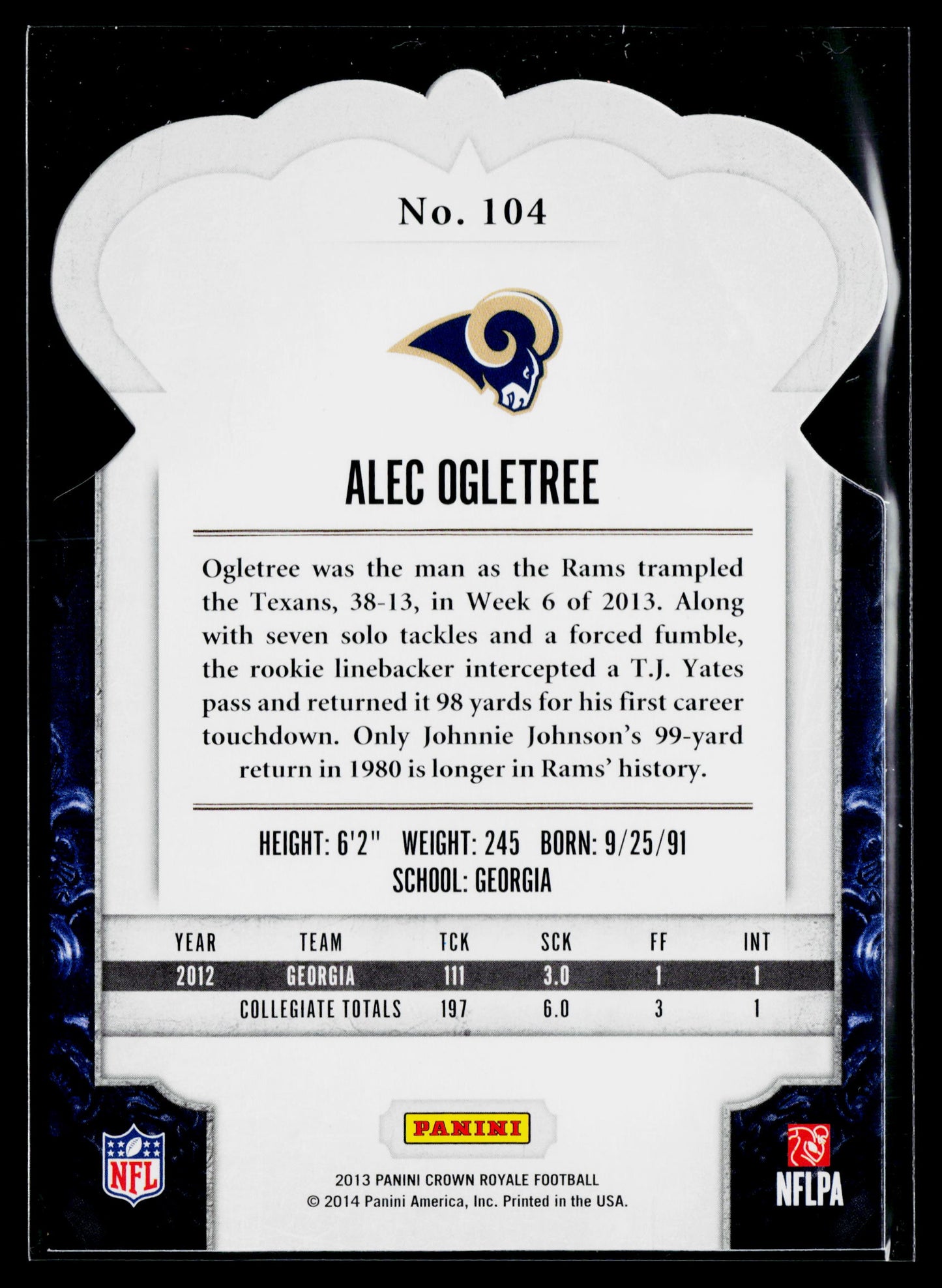 2013 Crown Royale Alec Ogletree Rookie Bronze Holo Die Cut Crown /299 #104