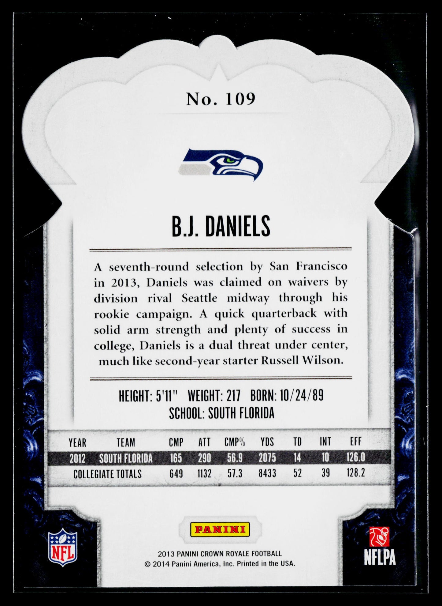 2013 Panini Crown Royale B.J. Daniels Rookie Red (Die Cut Crown) #/99 #109