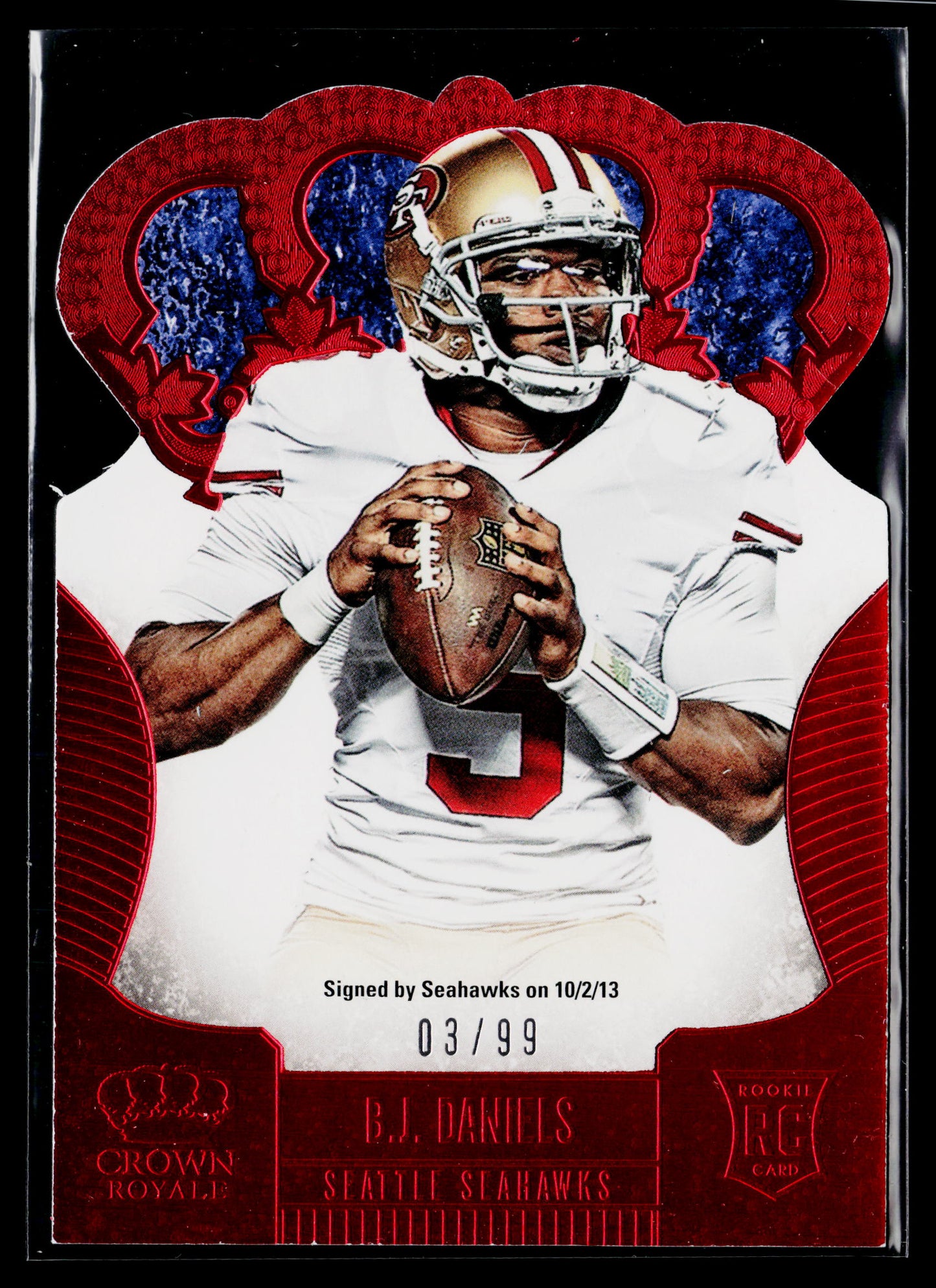 2013 Panini Crown Royale B.J. Daniels Rookie Red (Die Cut Crown) #/99 #109