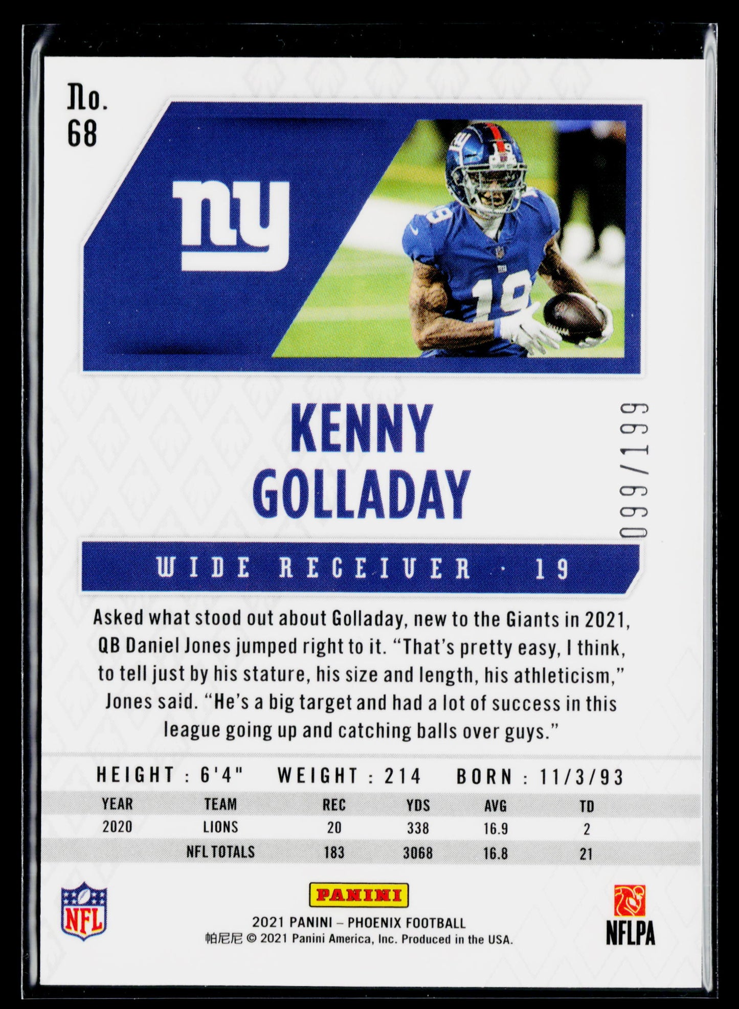 2021 Panini Phoenix Kenny Golladay Pink #/199 #68