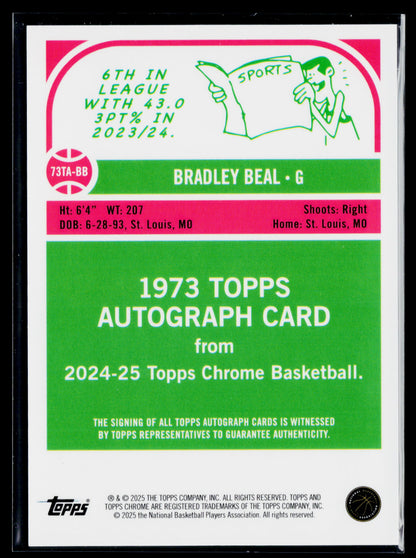 2024-25 Topps Chrome Bradley Beal 1973 Purple Geometric Refractor Auto #73TA-BB