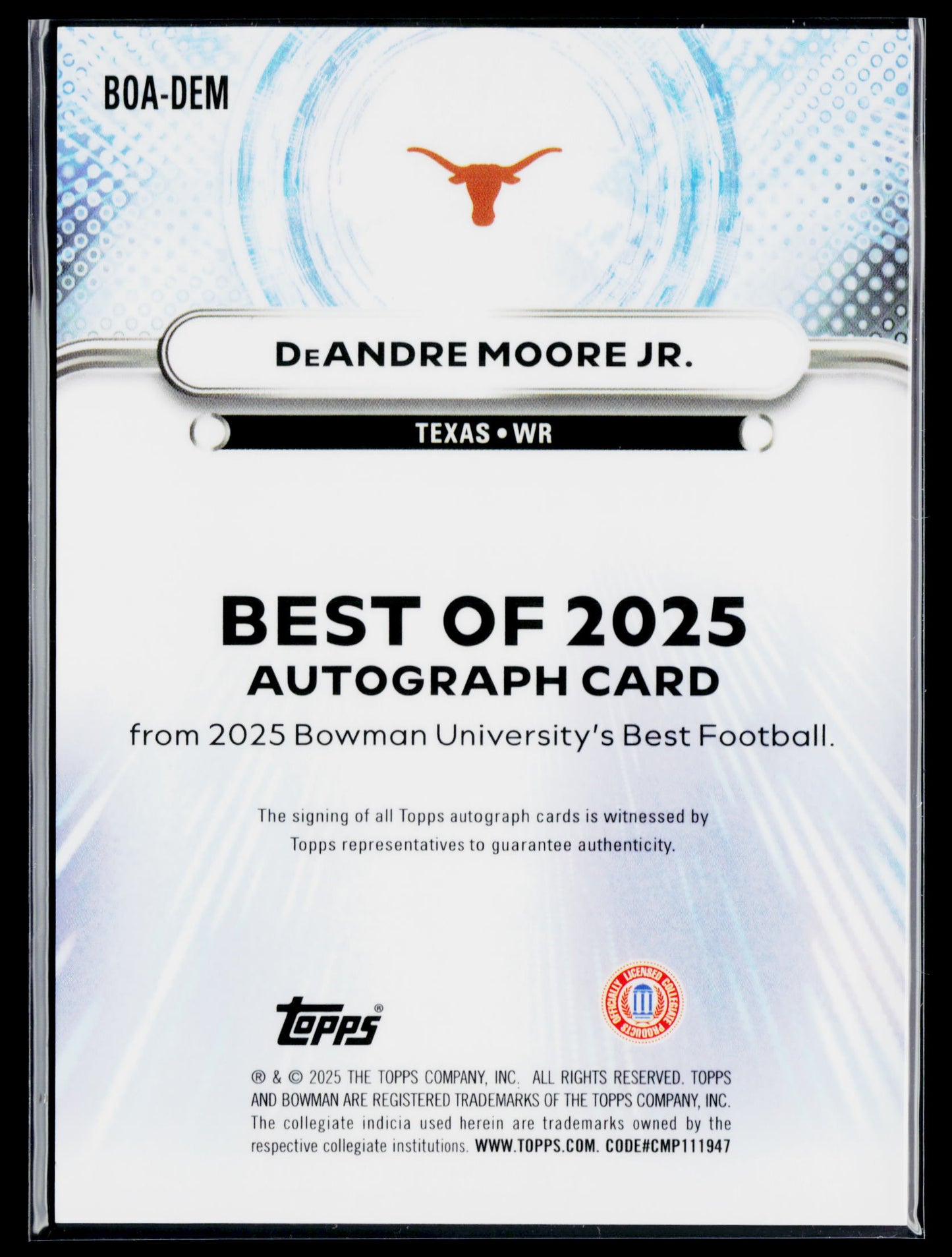 2025 Bowman University Best DeAndre Moore Jr. Green Mini Diamond Auto /99 BOADEM