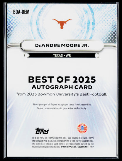2025 Bowman University Best DeAndre Moore Jr. Green Mini Diamond Auto /99 BOADEM