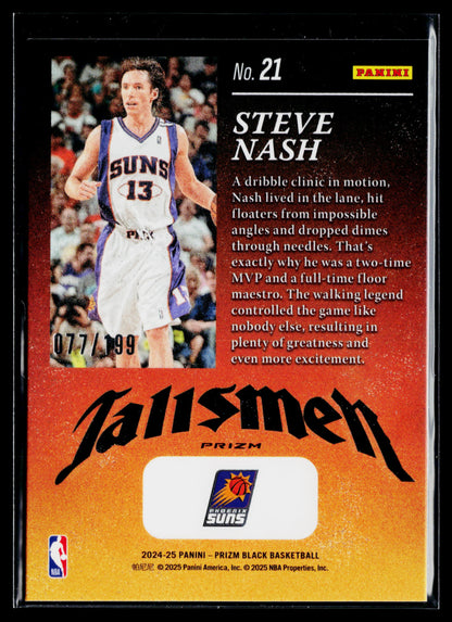 2024-25 Panini Prizm Black Steve Nash Talismen Blue Prizms #/199 #21