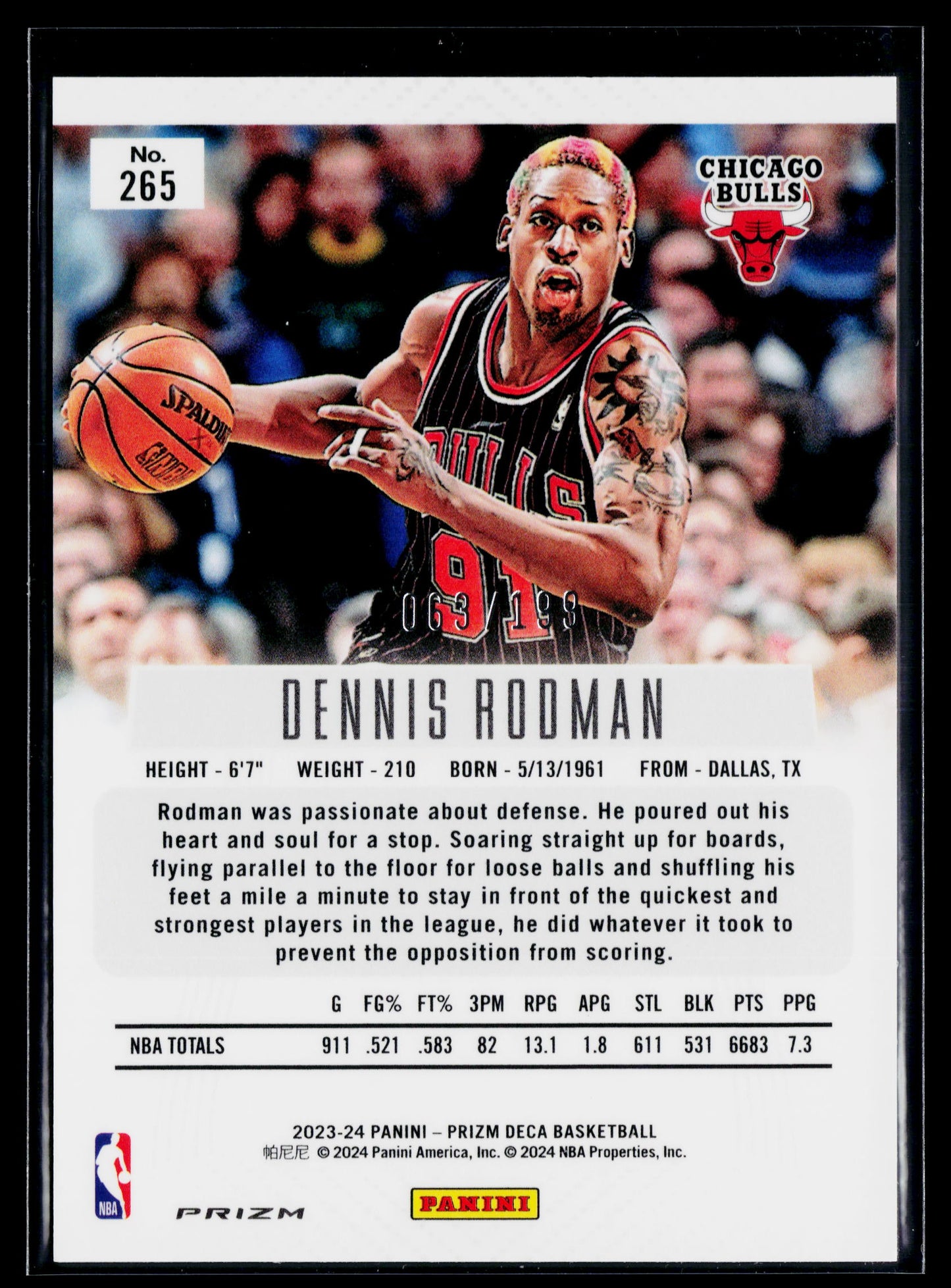 2023-24 Panini Prizm Deca Dennis Rodman Prizms Red #/199 #265