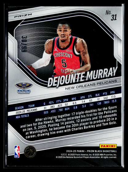 2024-25 Panini Prizm Black Dejounte Murray Purple Prizms #/99 #31