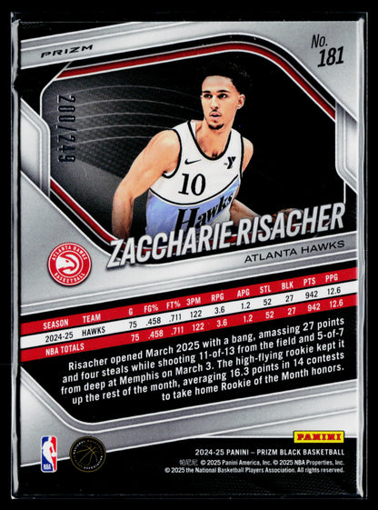 2024-25 Panini Prizm Black Zaccharie Risacher Skewed Prizms #/249 #181