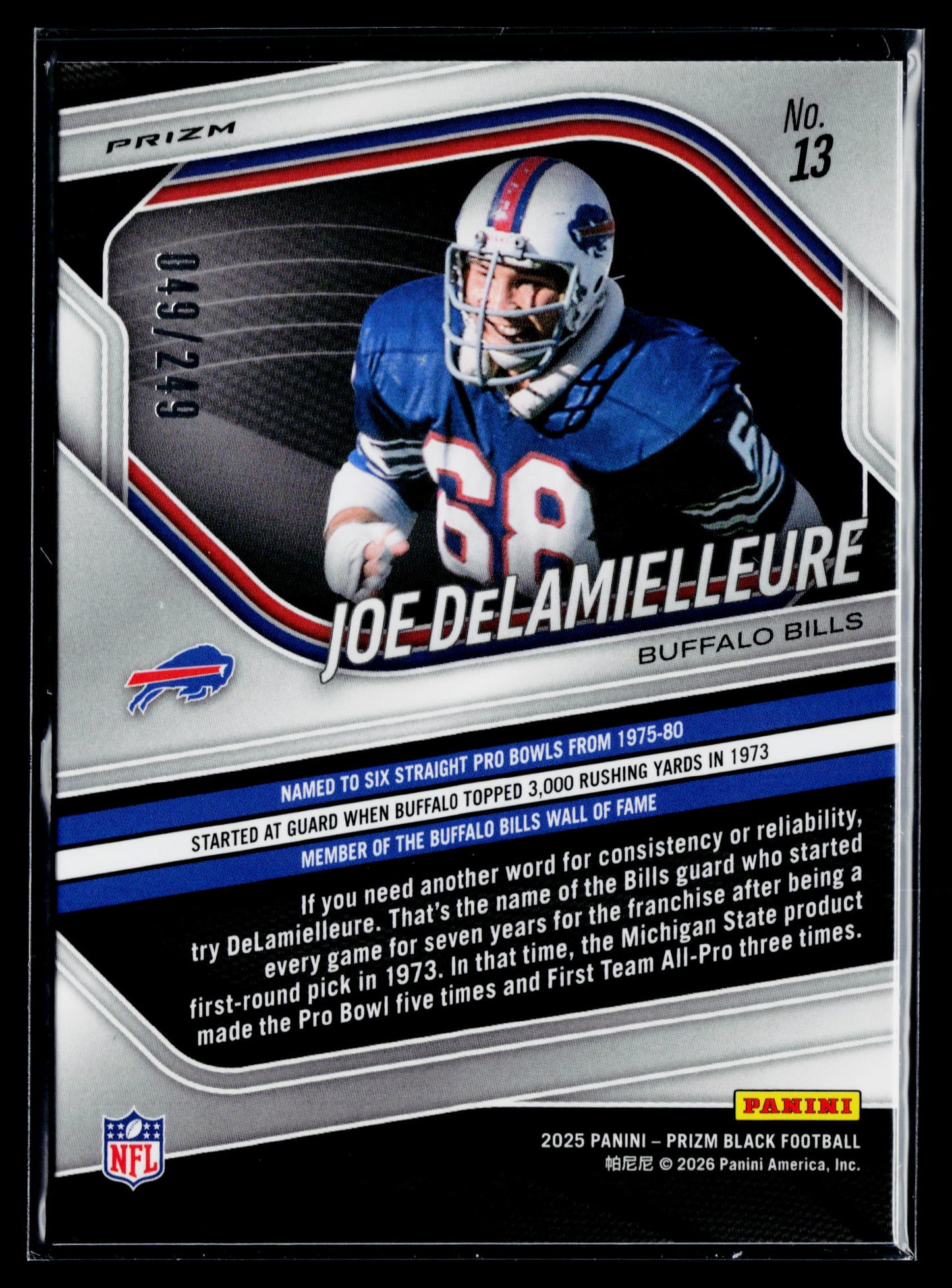 2025 Panini Prizm Black Joe DeLamielleure Prizms Skewed #/249 #13