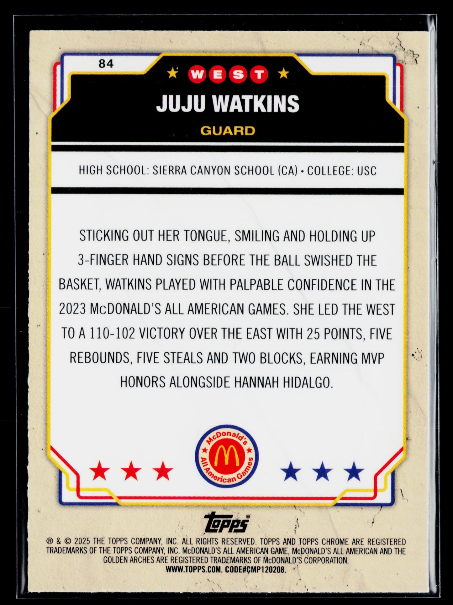 2025 Topps Chrome McDonald's All American JuJu Watkins Purple Lava /99 #84