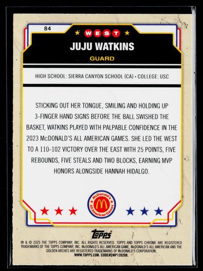 2025 Topps Chrome McDonald's All American JuJu Watkins Purple Lava /99 #84