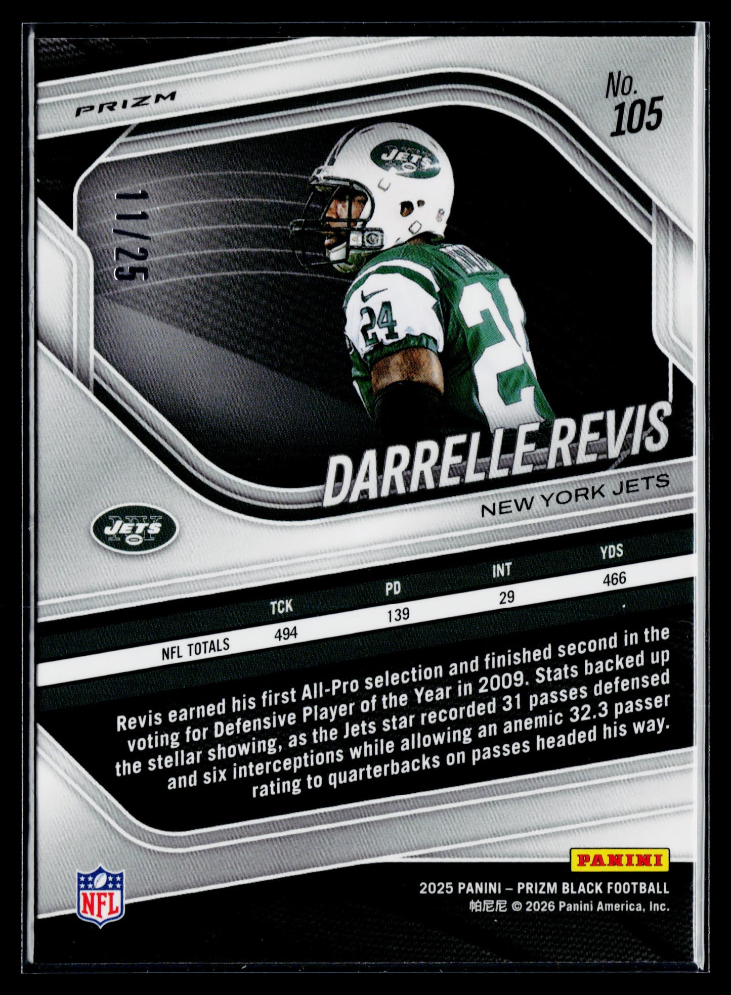 2025 Panini Prizm Black Darrelle Revis Prizms Mojo #/25 #105