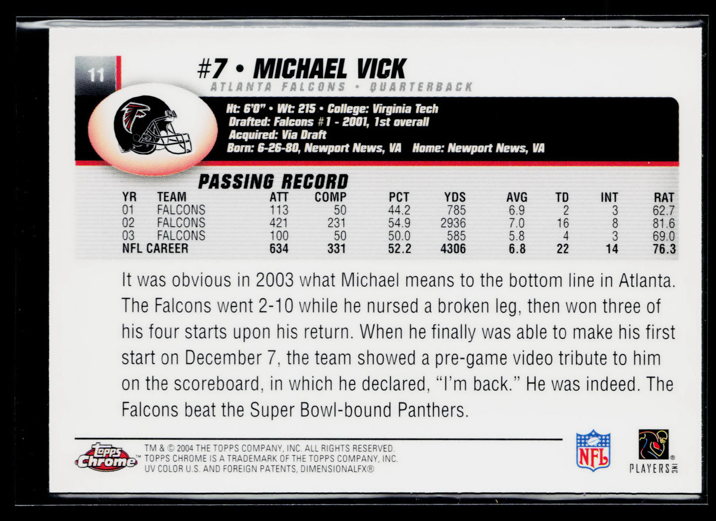 2004 Topps Chrome Michael Vick #11