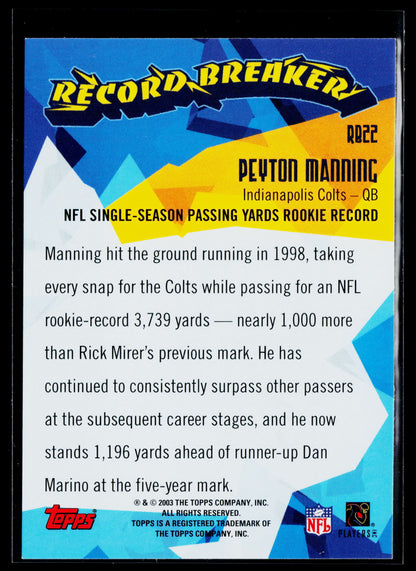 2003 Topps Peyton Manning Record Breakers #RB22